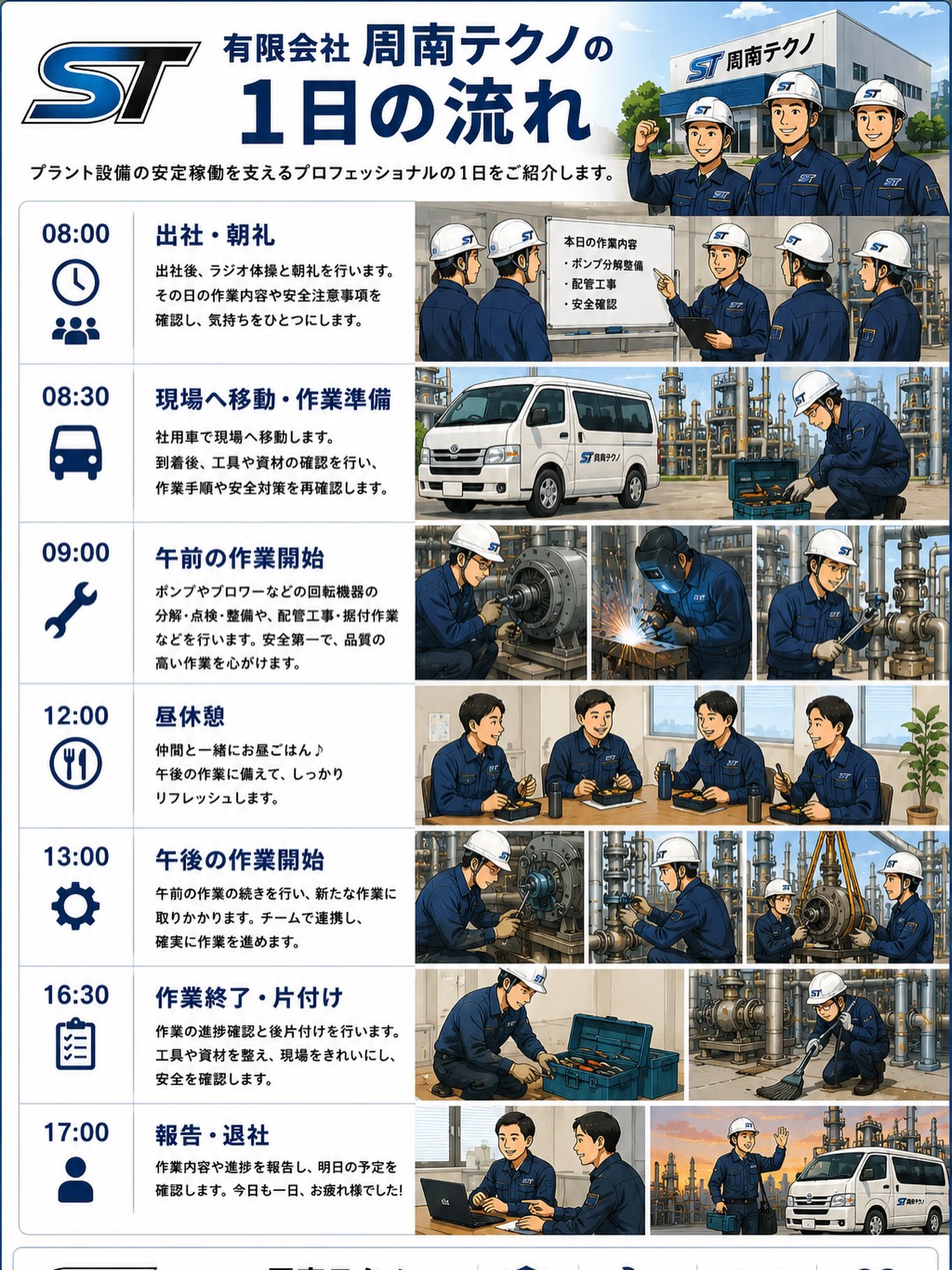 🔧 有限会社周南テクノの1日をご紹介！ 私たちは、プラント設備の安定稼働を支えるプロフェッショナル集団です